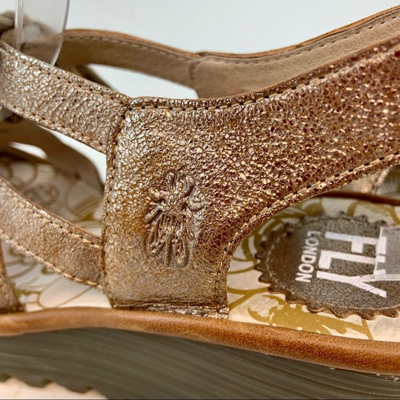 FLY London Yapi Metallic Ghillie Wedge Sandals 37 - Picture 6 of 12